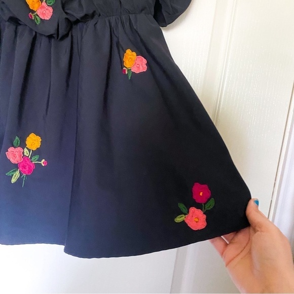 Mi Golondrina Top Elena Cotton Babydoll Puff-Sleeve Floral Negro Arroyo M EUC - Picture 3 of 7